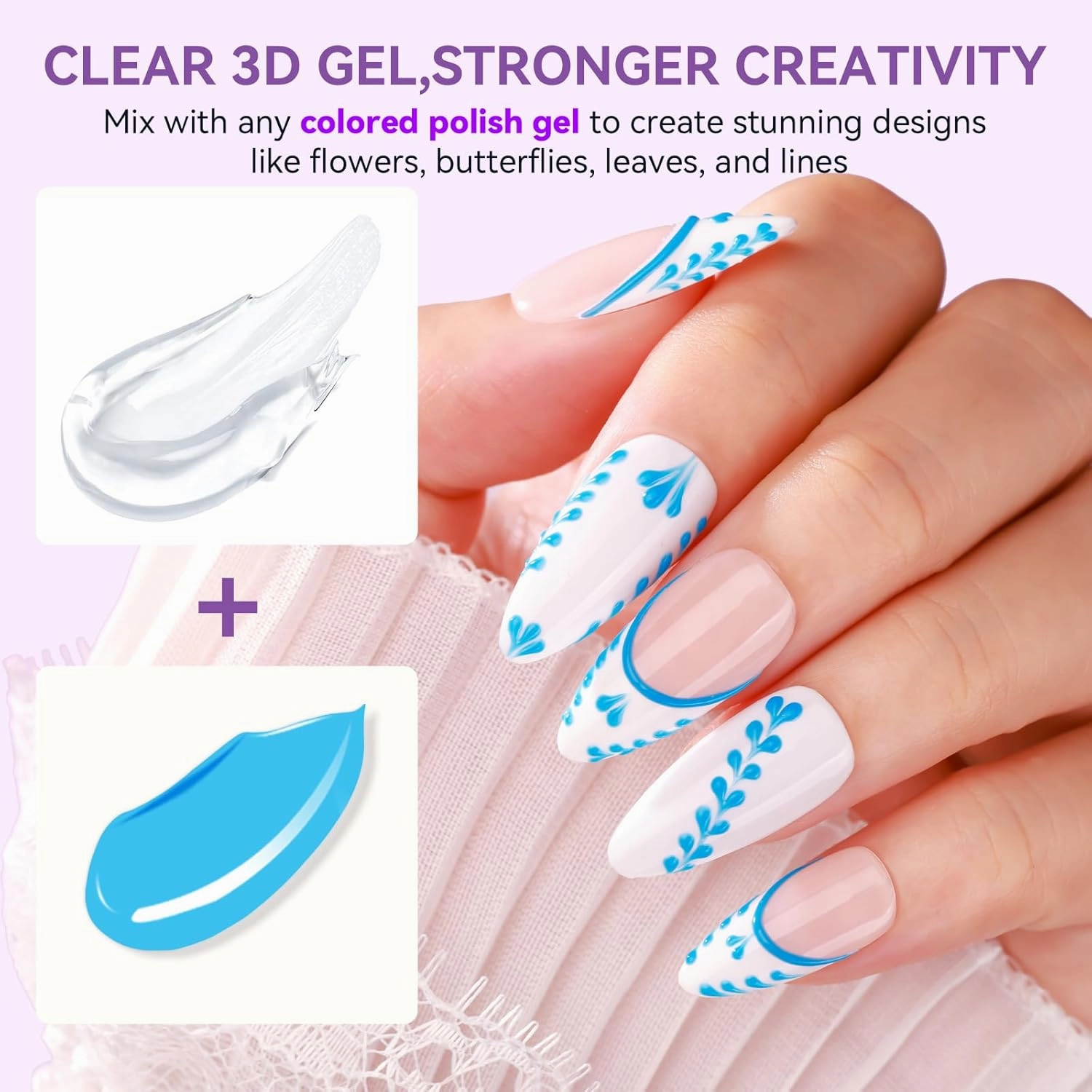 Makartt 3D Nail Gel: 2PCS Clear 3D Painting Gels for Nails Art, Mixable with Chrome Powder and Polish, No Wipe UV Gel for Sculpting and Carving, for Home & Salon DIY