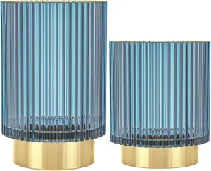 Makeup Brush Holder Organizer, Heavy Crystal Glass Brush Storage Holder, Vintage Cosmetic Make Up Bathroom Brushes Cup Pen Pencil Toothbrush Holder Striped Vase (S L (blue))