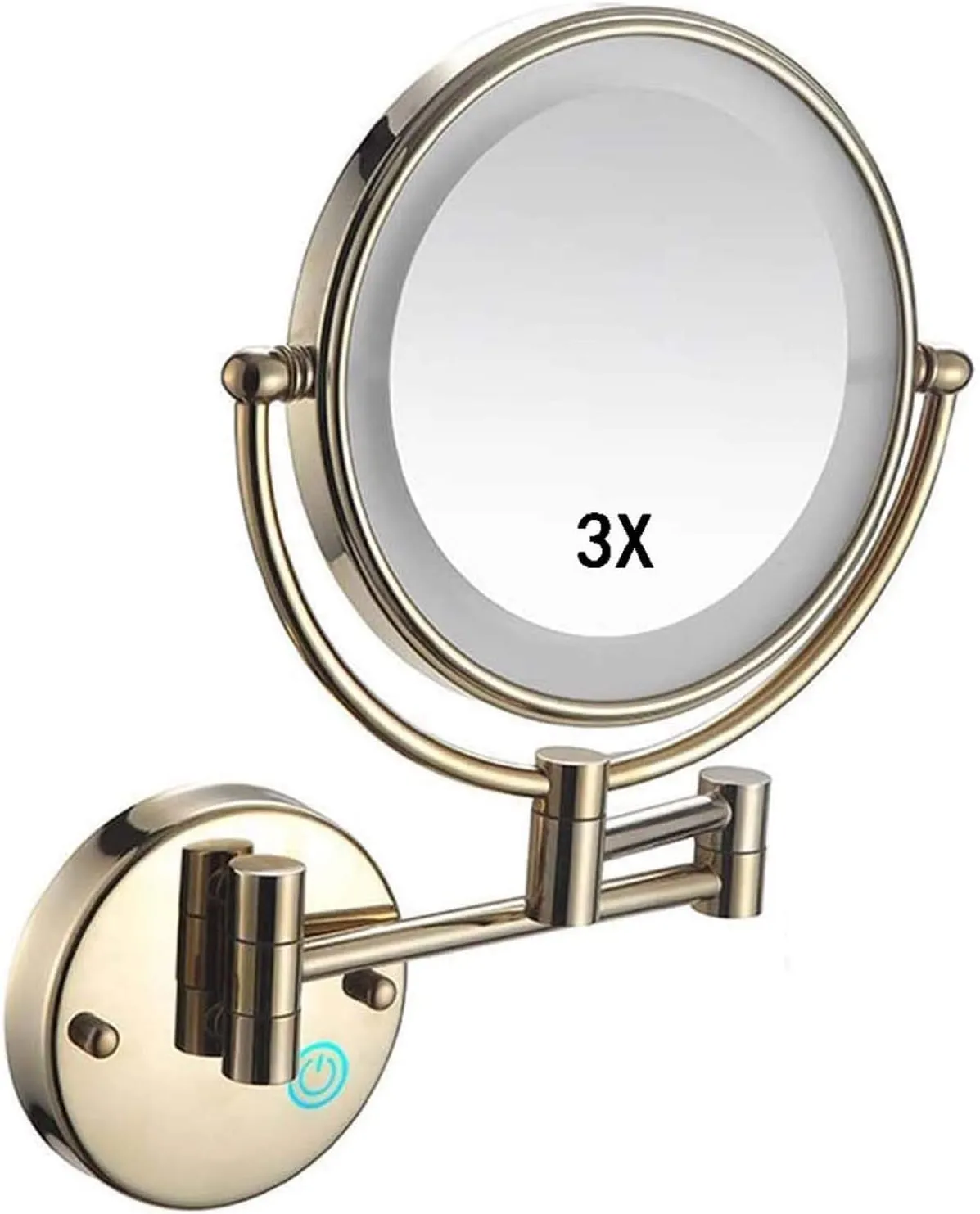 Makeup Mirror Wall Mounted, Round Make Up Mirror with 3X Magnifying Mirror 360 Rotation USB Rechargeable,for Makeup