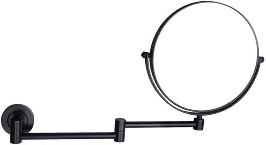 Makeup Mirrors Wall Mounted,8 Inch Vanity Mirrors for Bathroom,Round Brass Extendable Mirrors with Magnifying(Nero,5X)
