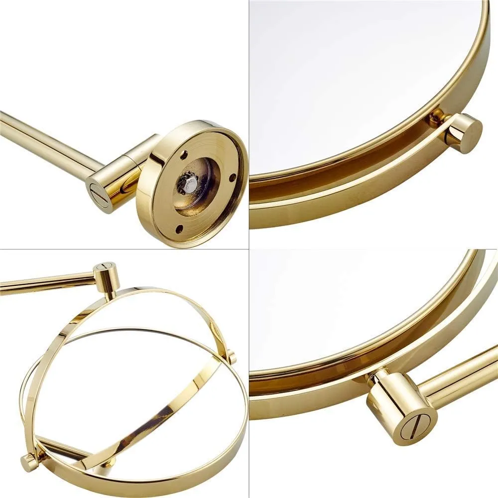 Makeup Mirrors Wall Mounted,8 Inch Vanity Mirrors for Bathroom,Round Brass Extendable Mirrors with Magnifying(Nero,5X)