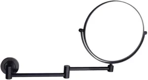 Makeup Mirrors Wall Mounted,8 Inch Vanity Mirrors for Bathroom,Round Brass Extendable Mirrors with Magnifying(Nero,5X)