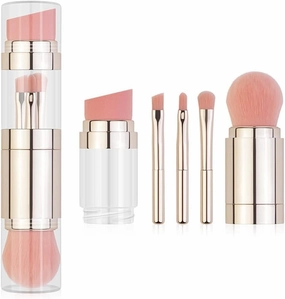 Makeup Brush 5 in 1 Portable Retractable Makeup Brushes for Foundation Eyebrow Lip Eyeshadow Loose Powder Cosmetic Set Makeup Brush Tools (Color : B, Size : 5in1) (A 5in1)