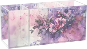Makeup Brush Organizer Pencil Holder Pen Organizer Clear for Desk Lilac Flower Painting Cosmetic Brushes Stationery Storage