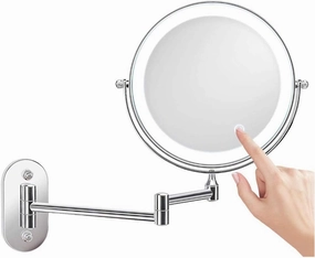 Makeup Mirror 8' Bathroom Mirror Wall Mounted Upgrade Auto Off LED Makeup Mirror Shaving Mirror with 1X/ 10X Magnification 360° Swivel Powered by 4 x AAA Batteries(Chrome)