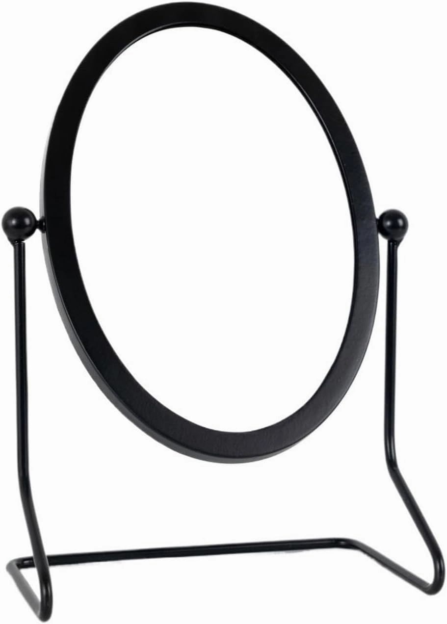 Makeup Mirror Iron Oval Dressing Mirror Adjustable Angle Makeup Mirror Simple Premium Feeling Home Desktop Mirror Tabletop Vanity Mirror(Black)