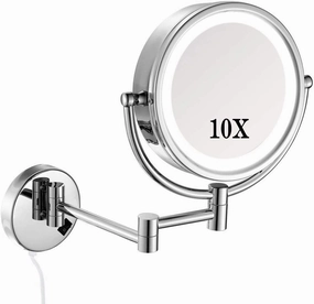 Makeup Mirror Wall Mounted, 10x Magnification Makeup Mirror with Led Lights, 8 Inch Round Make Up Mirror, 360° Swivel Two-Sided, Ideal for Applying Ma