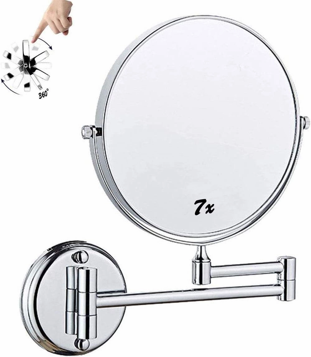 Makeup Mirror Wall Mounted 7X, 8 Inch Double Sided Vanity Magnifying Mirror, 360 Rotation Free Standing Portable, for Makeup Shaving Facial Care