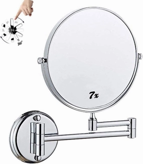 Makeup Mirror Wall Mounted 7X, 8 Inch Double Sided Vanity Magnifying Mirror, 360 Rotation Free Standing Portable, for Makeup Shaving Facial Care (Chro, Chrome