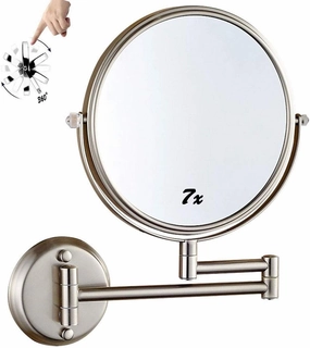 Makeup Mirror Wall Mounted 7X, 8 Inch Double Sided Vanity Magnifying Mirror, 360 Rotation Free Standing Portable, for Makeup Shaving Facial Care (Chro
