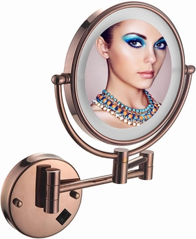 Makeup Mirror Wall Mounted, Cosmetic Mirror with LED Light and Magnification, 360° Swivel Vanity Mirror, Extendable Long Arm Cosmetic Mirror, for Make up, Shave Wait (Rose Gold Concealed 10X)