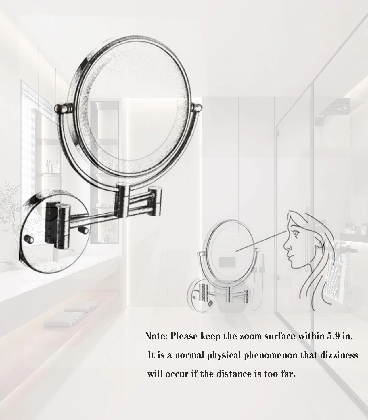 Makeup Mirror Wall Mounted, Cosmetic Mirror with LED Light and Magnification, 360° Swivel Vanity Mirror, Extendable Long Arm Cosmetic Mirror, for Make up, Shave Wait (Rose Gold Concealed 10X)