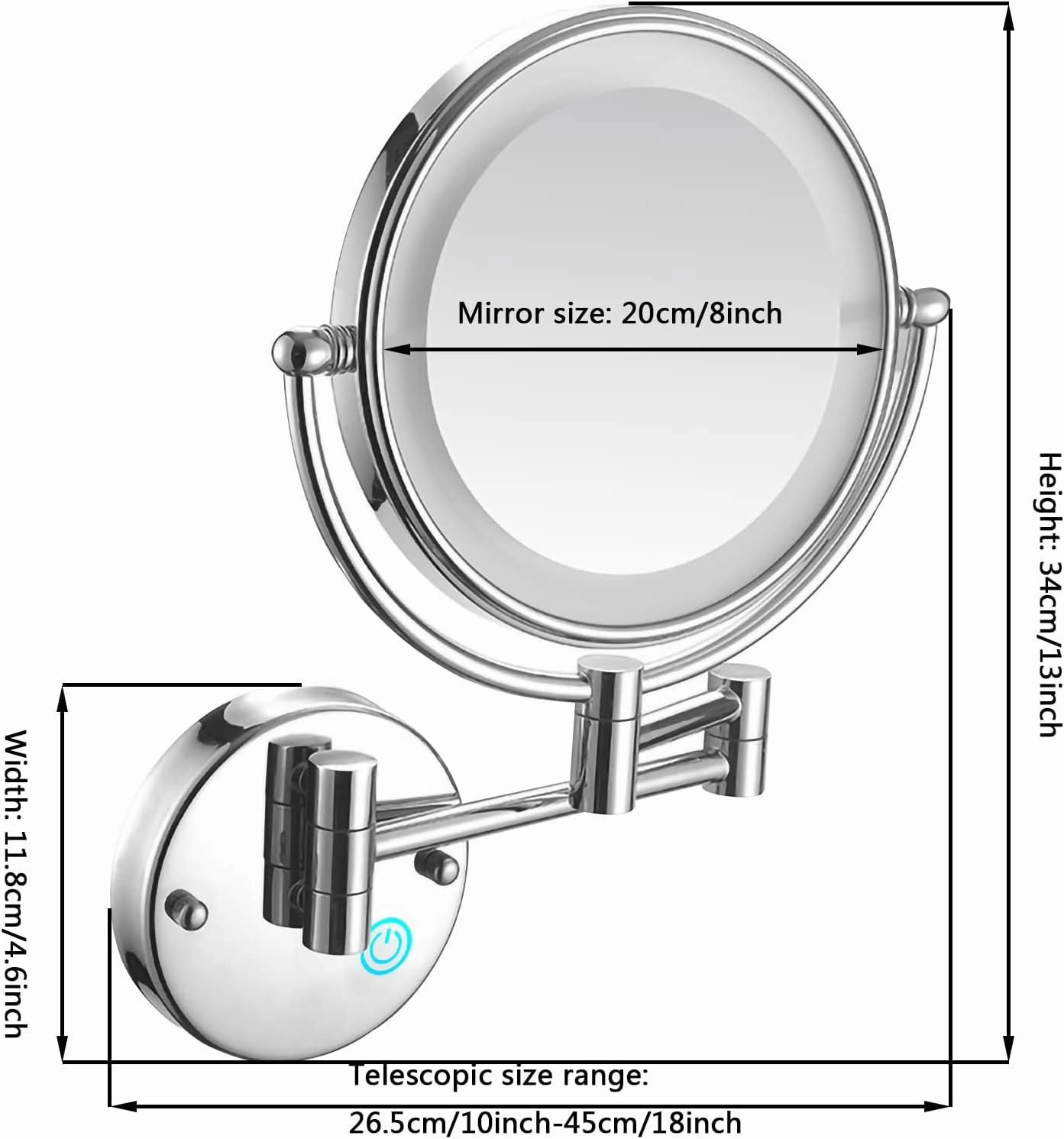 Makeup Mirror Wall Mounted Lighted, 9 Inch Double Sided 1x 3x 5x 7x 10x Magnifying Bathroom Mirror, 360 Degree Rotation Retractable Vanity Mirrors, Shaving Mirror (Antique Copper Charging 5X)