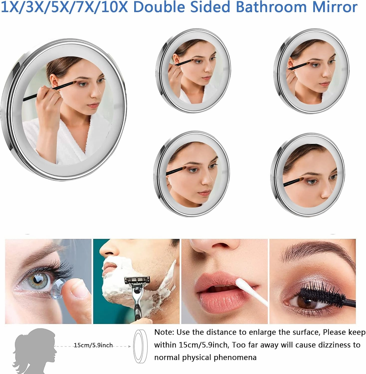 Makeup Mirror Wall Mounted Lighted, 9 Inch Double Sided 1x 3x 5x 7x 10x Magnifying Bathroom Mirror, 360 Degree Rotation Retractable Vanity Mirrors, Shaving Mirror (Antique Copper Charging 5X)