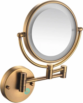 Makeup Mirror Wall Mounted Lighted, 9 Inch Double Sided 1x 3x 5x 7x 10x Magnifying Bathroom Mirror, 360 Degree Rotation Retractable Vanity Mirrors, Shaving Mirror (Antique Copper Charging 5X)
