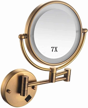 Makeup Mirror Wall Mounted Round Make Up Mirror 8inch Double-Sided Makeup Mirror 7X Magnifying 360 Rotation for Makeup (Color : Antiquecopper)