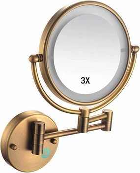 Makeup Mirror Wall Mounted, Round Make Up Mirror with 3X Magnifying Mirror 360 Rotation USB Rechargeable,for Makeup (Color : Matte Black) (Antique Cop