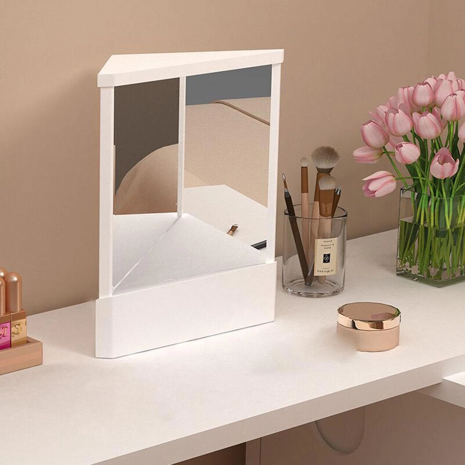 Makeup Mirrors,Non-Reversing Mirror, True Image Reflection, Slim Design, Precision True Images Real Reflection, Precision Glass Viewing Angle (White)