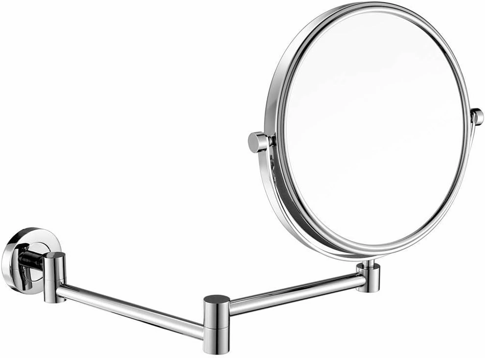 Makeup Mirrors Wall Mounted, 8 Inch Vanity Mirrors for Bathroom, Chrome Round Brass Extendable Mirrors with Magnifying(3X)