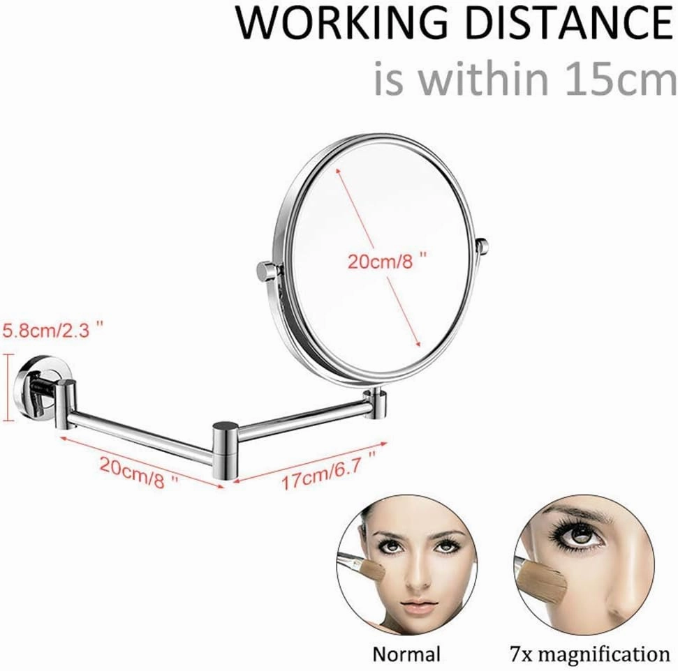 Makeup Mirrors Wall Mounted, 8 Inch Vanity Mirrors for Bathroom, Chrome Round Brass Extendable Mirrors with Magnifying(3X)