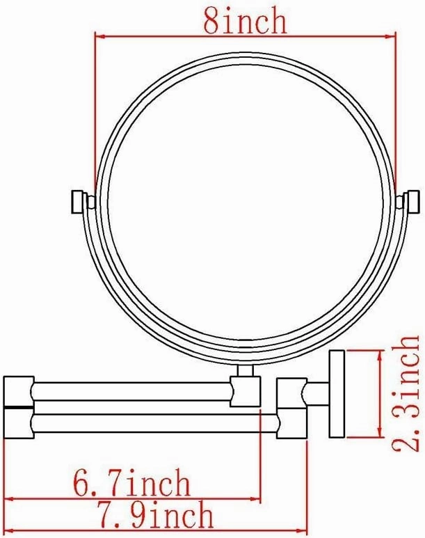 Makeup Mirrors Wall Mounted, 8 Inch Vanity Mirrors for Bathroom, Chrome Round Brass Extendable Mirrors with Magnifying(3X)