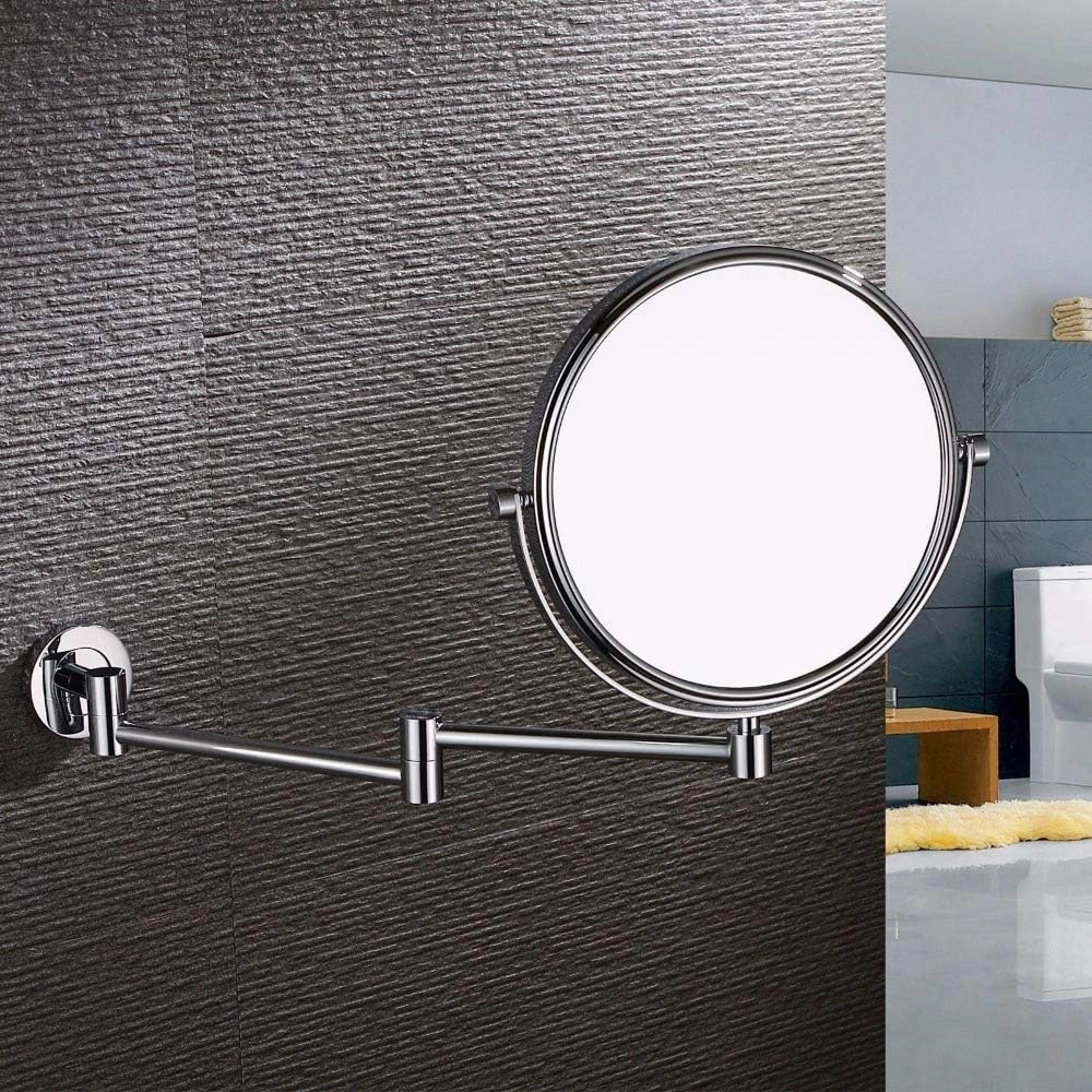 Makeup Mirrors Wall Mounted, 8 Inch Vanity Mirrors for Bathroom, Chrome Round Brass Extendable Mirrors with Magnifying(3X)