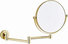 Makeup Mirrors Wall Mounted,8 Inch Vanity Mirrors for Bathroom,Round Brass Extendable Mirrors with Magnifying(Gold,7X)