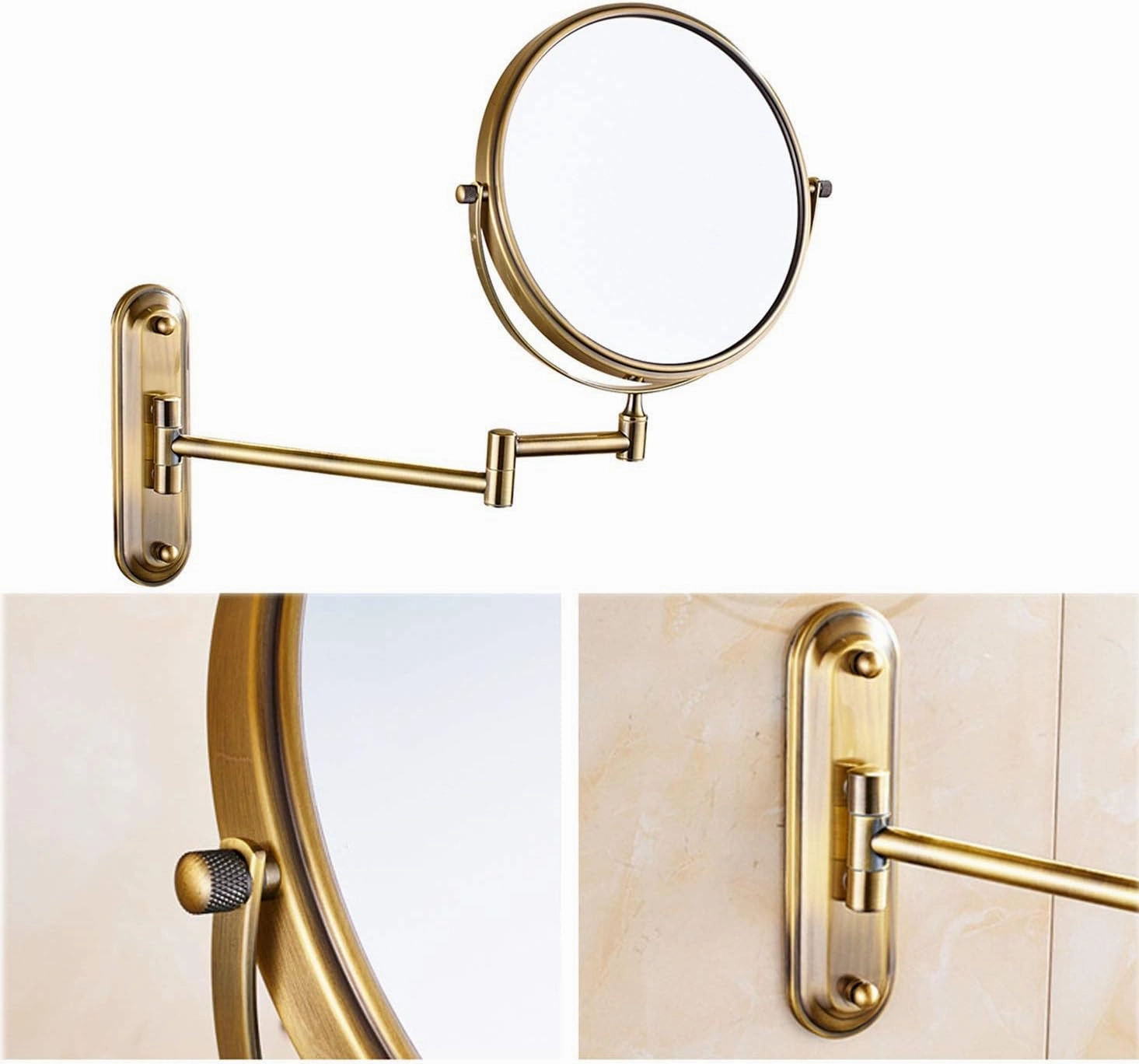 Makeup with Magnification, 360 Degree Swivel, Two-Sided Extendable, Makeup with 12" Extension for Bathroom(Antique Color,3X)