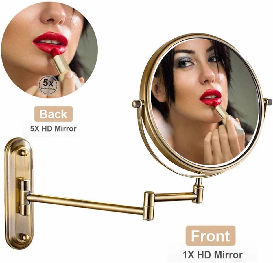 Makeup with Magnification, 360 Degree Swivel, Two-Sided Extendable, Makeup with 12" Extension for Bathroom(Antique Color,3X)