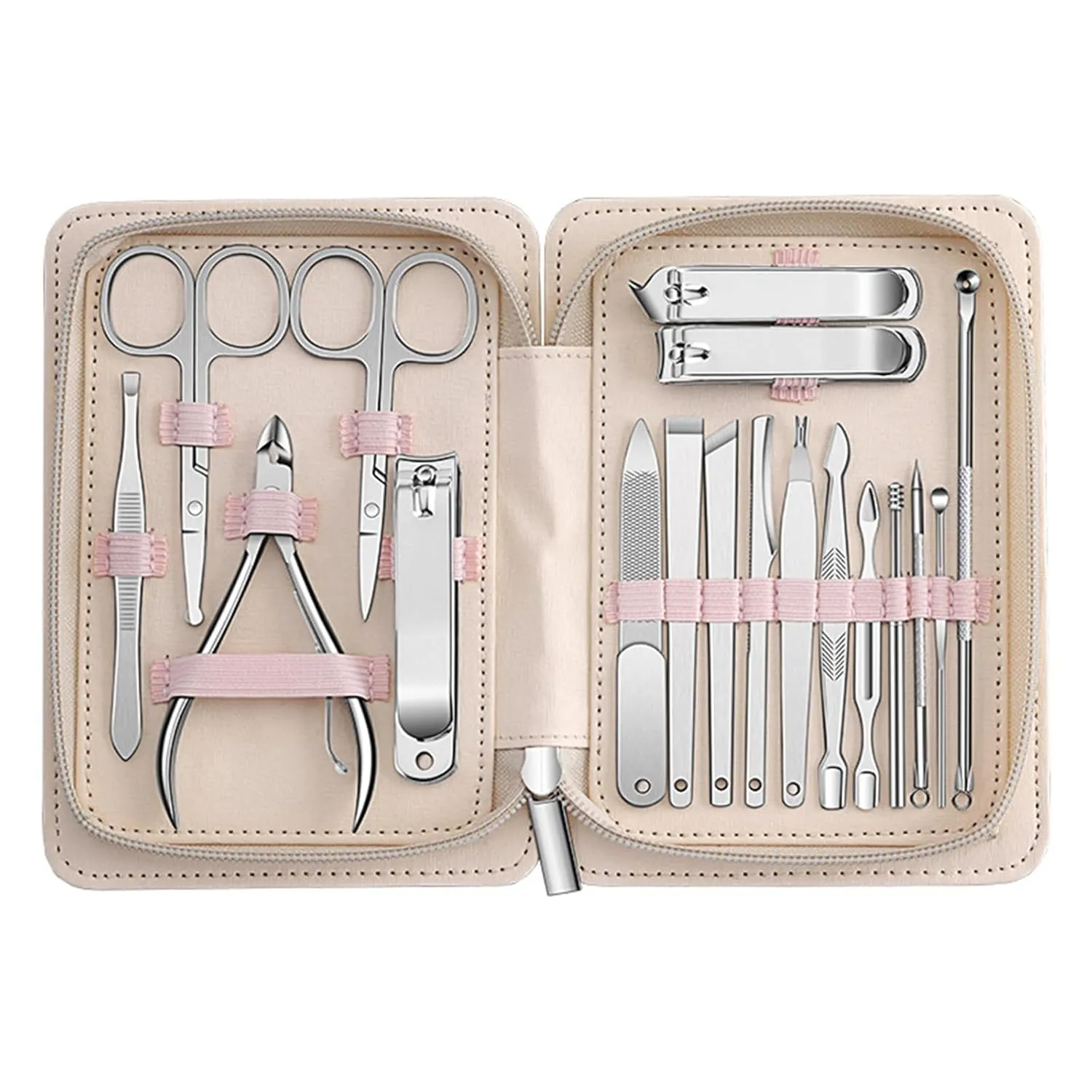 Manicure Set, 18-Pcs Manicure Pedicure Kit with Nail Clippers or Grooming Tools, Stainless Steel Manicure Kit for Women & Men, Fingernail and Toenail Clipper Cutters for Personal Care, Travel- Pink