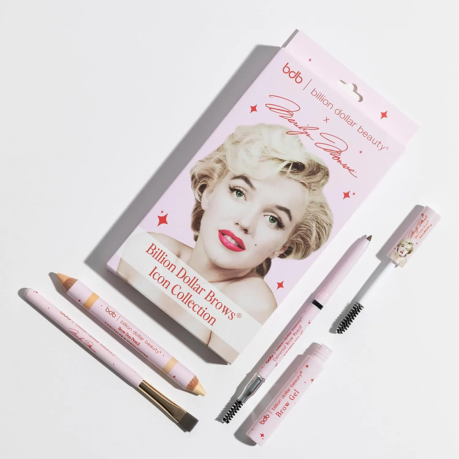 Marilyn Monroe x Billion Dollar Brows Icon Collection – Universal Brow Pencil, Clear Brow Gel, Duo Highlighter & Concealer, Charcoal-Infused Smudge Brush, Long-Lasting, Vegan & Cruelty-Free