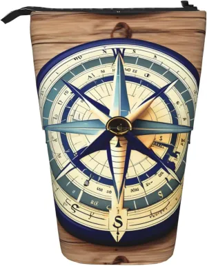 Maritime Sailboat Compass print Vertical retractable pencil case, Storage bag, fit for office travel and daily carrying