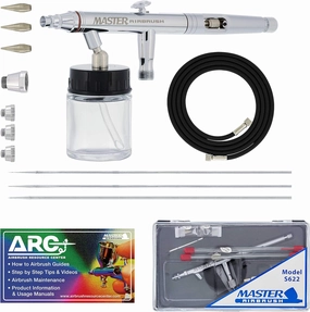 Master Airbrush S622-SET Master S62 All-Purpose Precision Dual-Action Siphon Feed Airbrush Pro Set with 3 Nozzle Sets