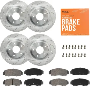 Max Advanced Brakes Front & Rear Brake Kit Compatible With 2015 2016 2017 2018 2019 2020 Acura TLX Replacement Cross Drilled Disc Brake Rotors and Ceramic Brake Pads