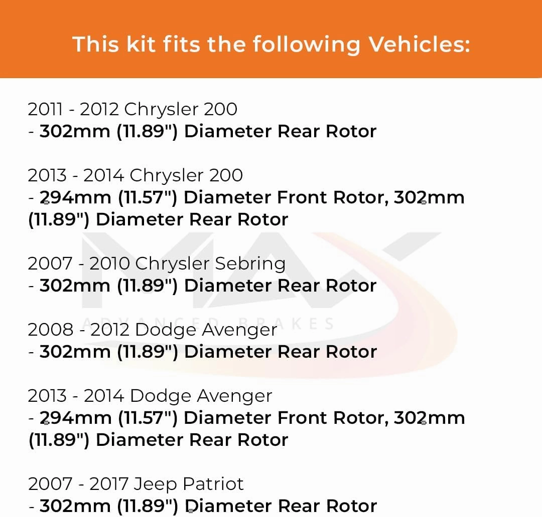 Max Advanced Brakes Front & Rear Brake Kit Compatible With 2011-2014 Chrysler 200 Compatible With Mitsubishi Outlander Replacement Cross Drilled Disc Brake Rotors and Ceramic Brake Pads