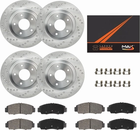 Max Advanced Brakes Front & Rear Brake Kit Compatible With 2011-2014 Chrysler 200 Compatible With Mitsubishi Outlander Replacement Cross Drilled Disc Brake Rotors and Ceramic Brake Pads