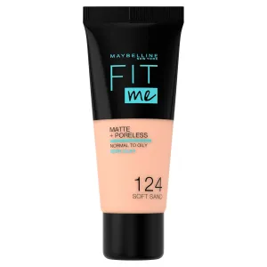 Maybelline Fit Me Foundation, Medium Coverage, Blendable With a Matte and Poreless Finish, For Normal to Oily Skin, Shade: 124 Soft Sand, 30ml