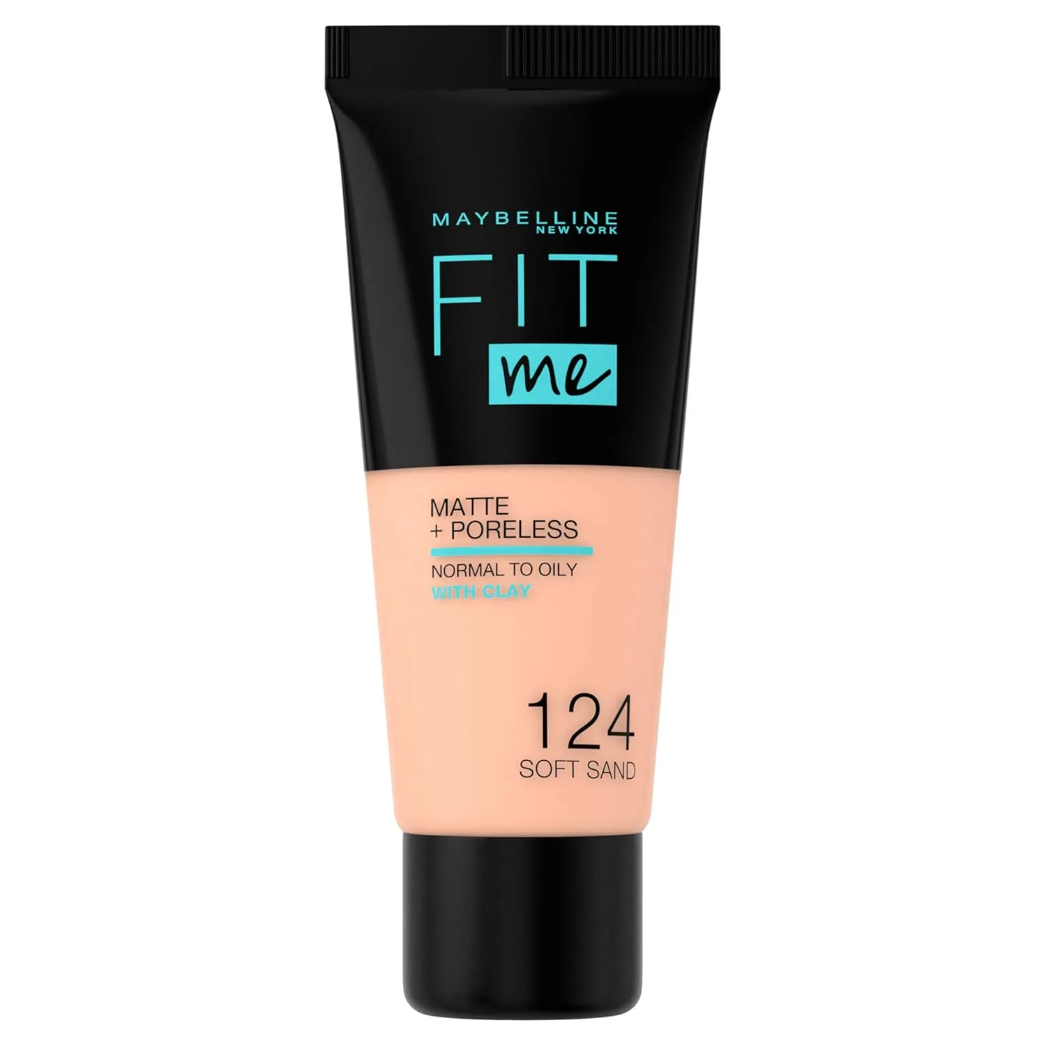 Maybelline Fit Me Foundation, Medium Coverage, Blendable With a Matte and Poreless Finish, For Normal to Oily Skin, Shade: 124 Soft Sand, 30ml