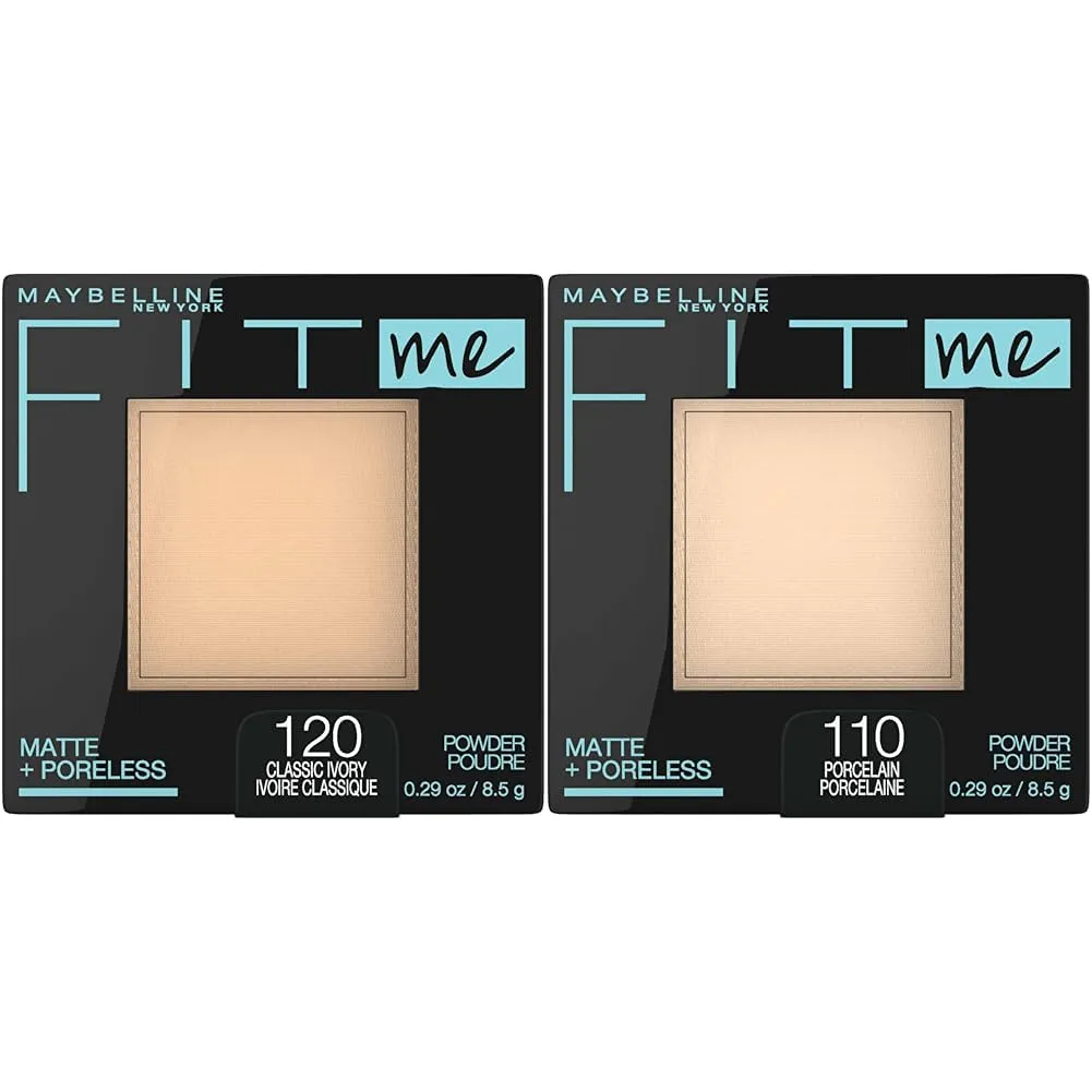 Maybelline Fit Me Matte   Poreless Pressed Face Powder Makeup & Setting Powder, Classic Ivory & Porcelain, 1 Count Each