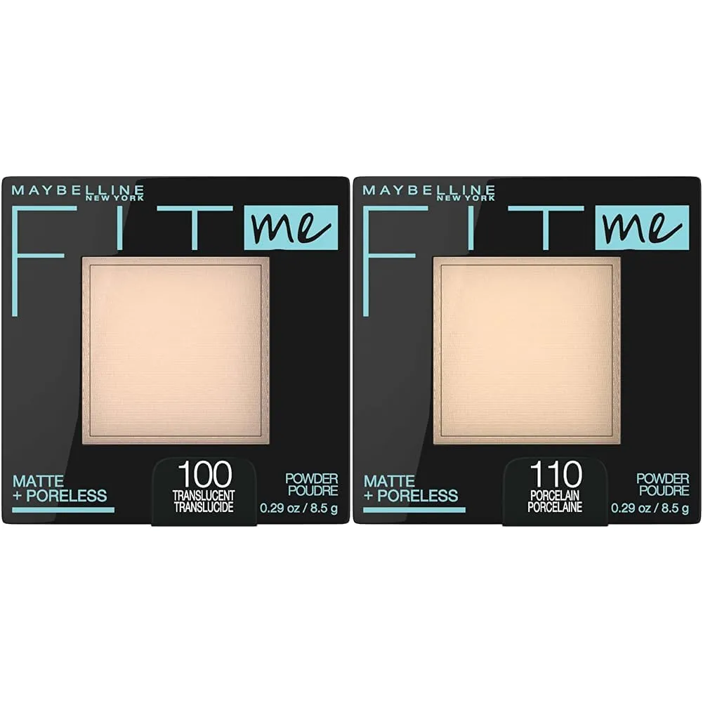 Maybelline Fit Me Matte   Poreless Pressed Face Powder Makeup & Setting Powder, Translucent 1 Count & Porcelain 1 Count Bundle