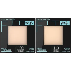 Maybelline Fit Me Matte   Poreless Pressed Face Powder Makeup & Setting Powder, Translucent 1 Count & Porcelain 1 Count Bundle