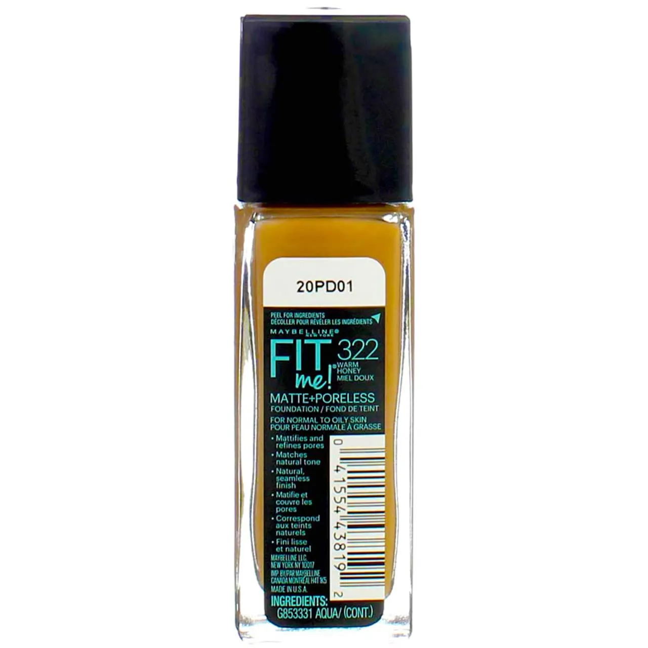 Maybelline New York Fit Me! Matte   Poreless Foundation, Warm Honey [322] 1 oz (Pack of 4)