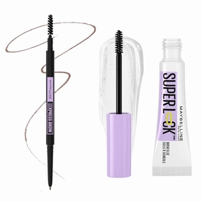 Maybelline Express Brow Ultra Slim Soft Brown Eyebrow Pencil and Super Lock Clear Brow Gel Bundle, Includes 1 Pencil and 1 Gel for Sculpted Brows