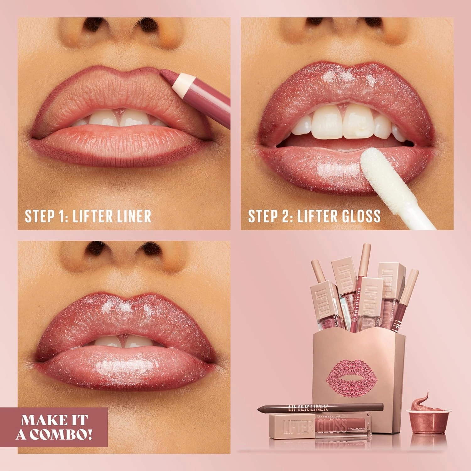 Maybelline Lifter Gloss and Lifter Liner Bundle, Lip Gloss and Lip Liner in Shades Sweatheart and Main Character, Pack of 2