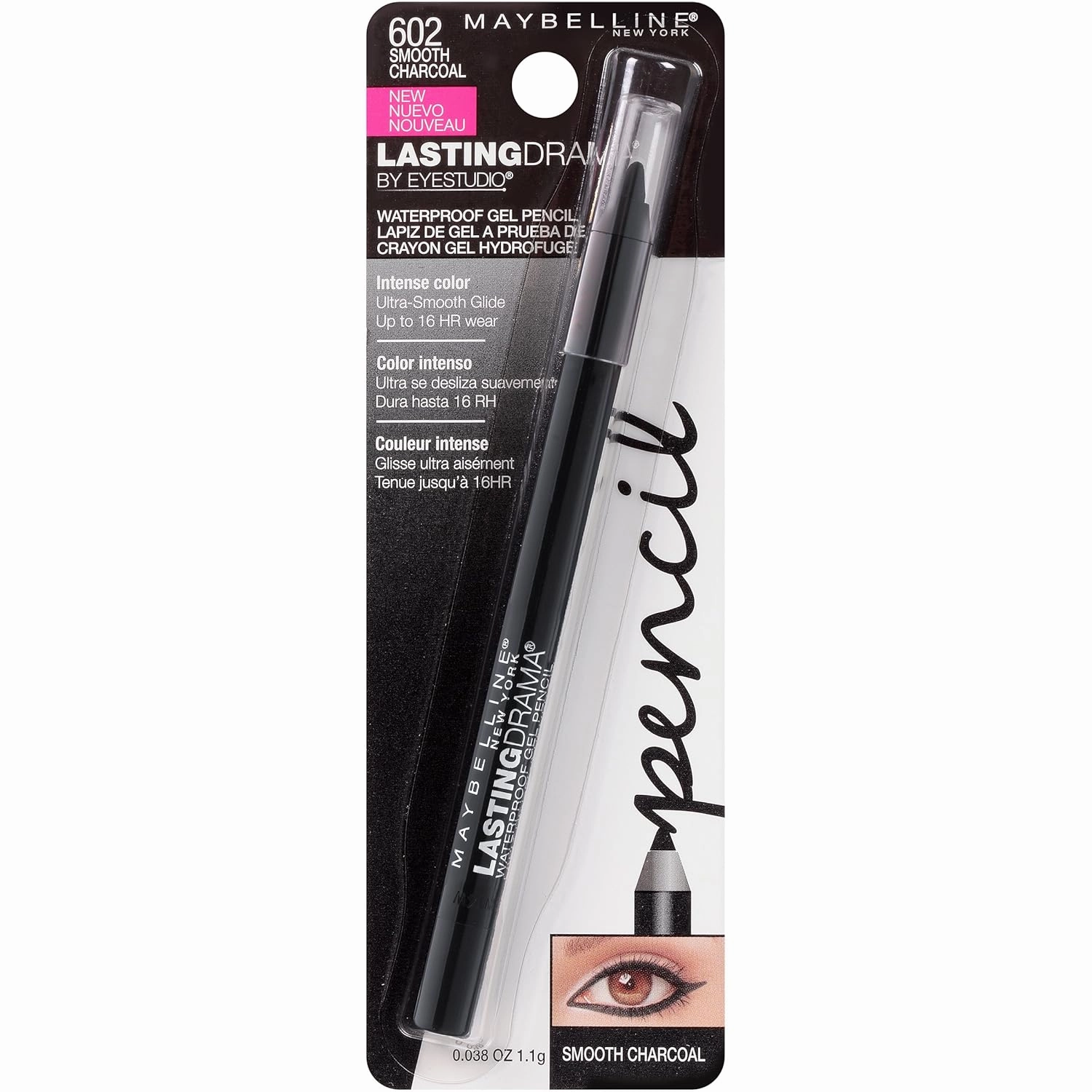 Maybelline New York Eyestudio Lasting Drama Waterproof Gel Eye Pencil, Smooth Charcoal, 0.04 Ounce