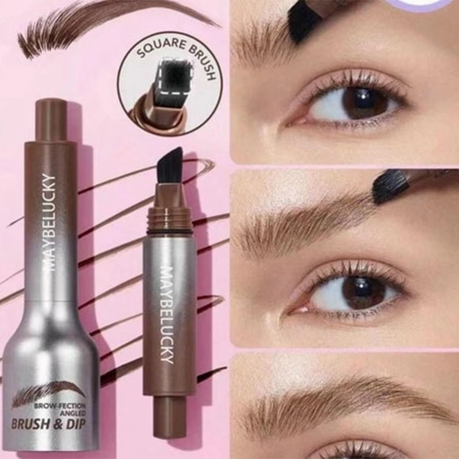 Maybelucky Eyebrow Brush, Brow-Fection Angled Brush,eyebrow tint dip-espresso/chocolate/auburn/taupe,Anti-Smudge Eyebrow Makeup Brush,Portable Matte Eyebrow Brush Kit (B D)