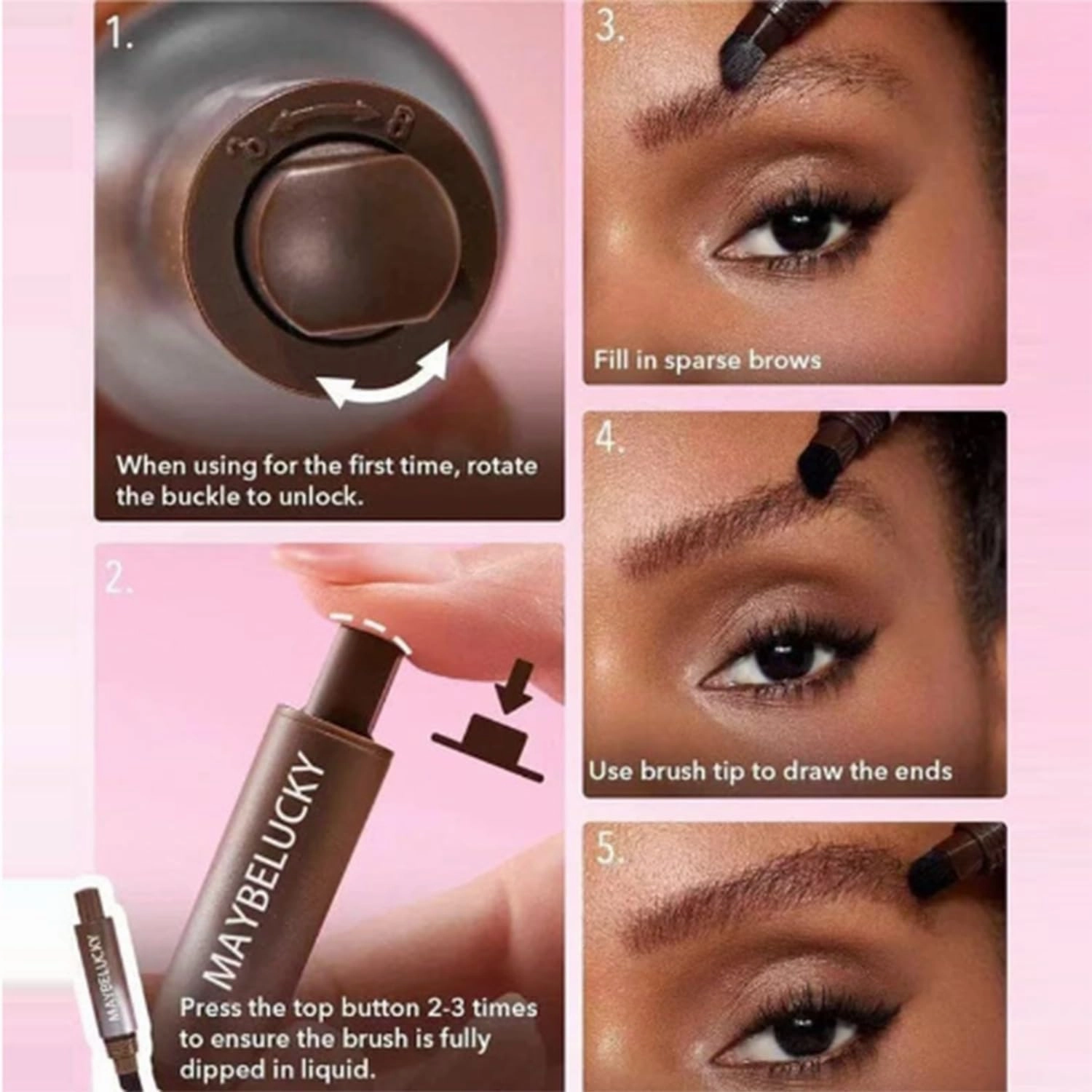 Maybelucky Eyebrow Brush, Brow-Fection Angled Brush,eyebrow tint dip-espresso/chocolate/auburn/taupe,Anti-Smudge Eyebrow Makeup Brush,Portable Matte Eyebrow Brush Kit (B D)