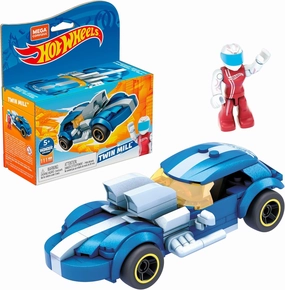 MEGA Construx Hot Wheels Race Car Building Toys Set, Twin Mill with 111 Pieces, 1 Micro Action Figure Driver, Blue, Kids Ages 5  Years