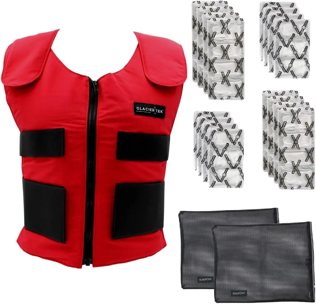 Men's Cooling Vest Bundle, with 8 Cold Packs, Plus Spare Pack Set, Stay Cool 59 Degrees, Recharges in 30 Minutes