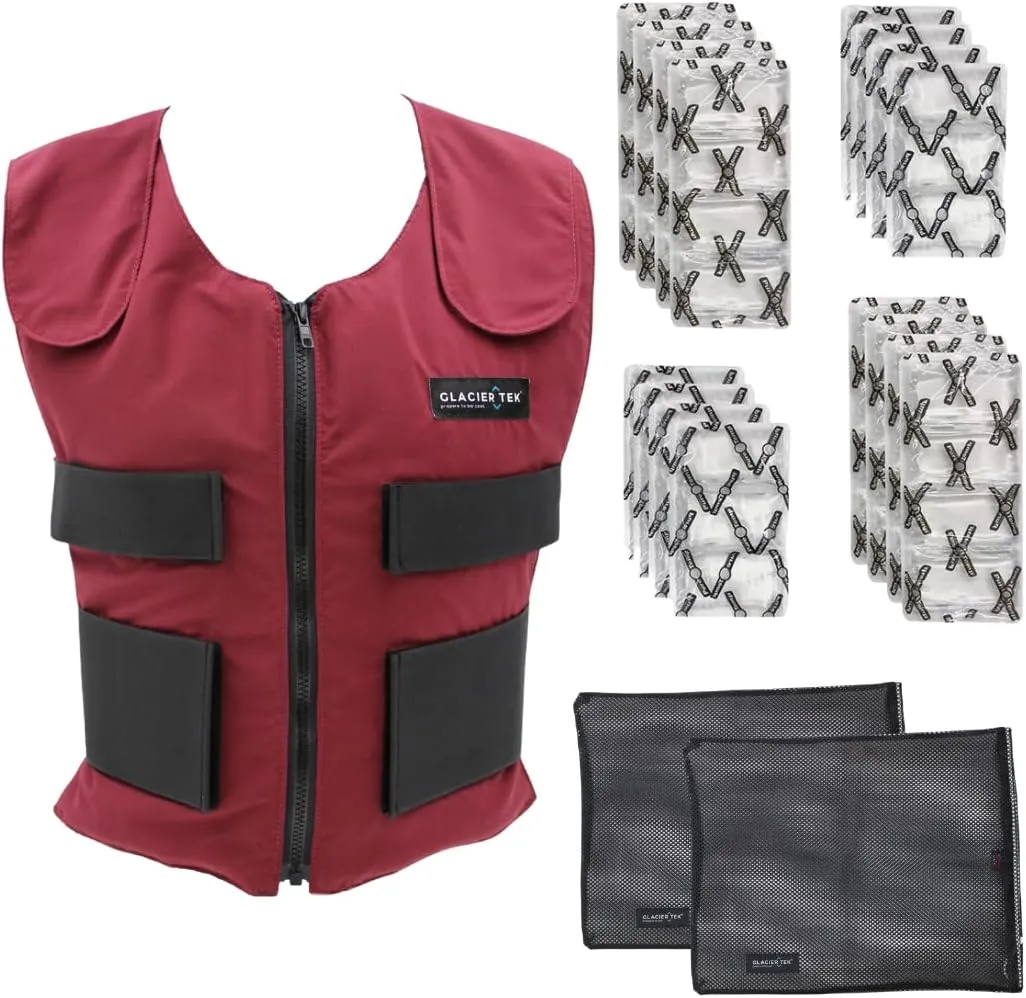 Men's Cooling Vest Bundle, with 8 Cold Packs, Plus Spare Pack Set, Stay Cool 59 Degrees, Recharges in 30 Minutes